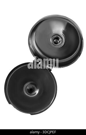 Opened black plastic cosmetic tube closeup isolated over white Stock Photo