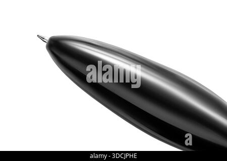 Black plastic ballpoint pen closeup isolated over white Stock Photo