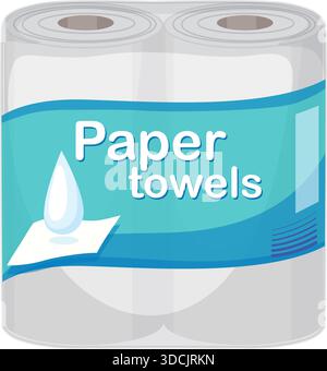 Clean vector illustration of two paper towel rolls in blue plastic packaging, flat style Stock Vector