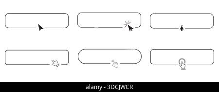 Register now line frame border with arrow, mouse pointer, Button click here, action for web, simple ui ux design element. Press, search box. Vector illustration Stock Vector