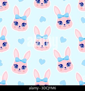 Dwarf Vector Simple Seamless pattern with big pink bow on pastel yellow background. Cute ...
