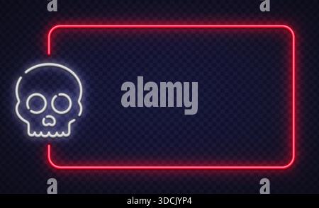 Bold neon vector frame with skull icon on dark background. Great for horror themes, party flyers, music events, and edgy visual designs. Stock Vector