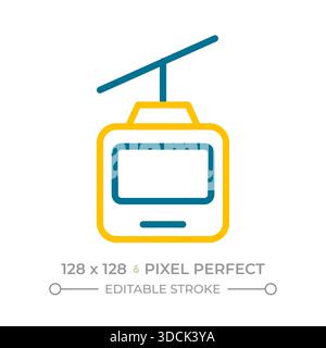 Cable car pixel perfect two color line icon Stock Vector