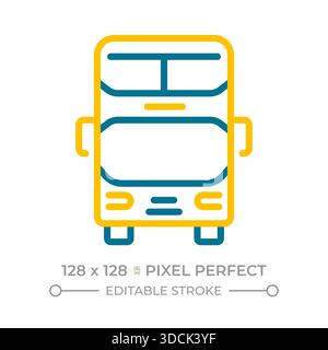 Double decker bus pixel perfect two color line icon Stock Vector