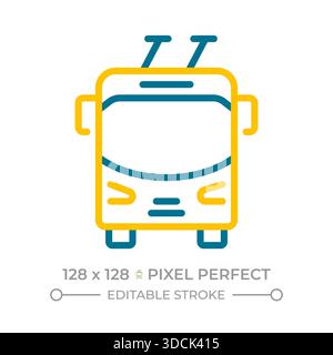 Trolleybus pixel perfect two color line icon Stock Vector