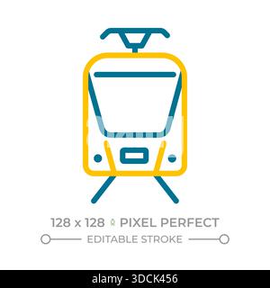 Tram pixel perfect two color line icon Stock Vector