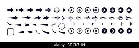 Arrow Direction Navigation UI Interface Pointer Icons Set. Forward Back Next Play Button Logo. Minimal Outline Solid Circle Glyph for Digital Business Stock Vector