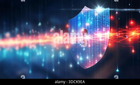 Cyber security and data protection on internet. Shield, secure access and encrypted connection protecting online information. Password protected syste Stock Photo