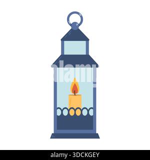 Blue festive lantern with candles. Flat style illustration. Stock Vector