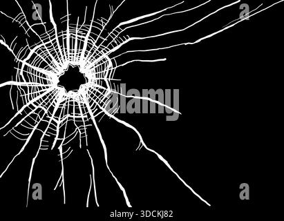 Broken glass crack with shattered window. Vandalism, crime and danger concept. Fracture and breakage on black background for hazard, accident or Stock Vector