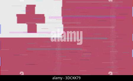 Tonga glitch flag vector, RGB split distortion, digital abstract video frame illustration Stock Vector