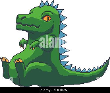 Pixel Art Green Dinosaur Character Stock Vector
