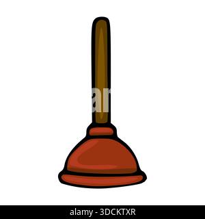 A simple vector illustration of a classic red plunger with a brown handle, presented in a clean, graphic style. Stock Vector