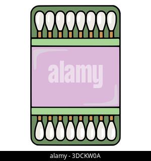 A clean, simple vector illustration of a box of cotton swabs with a pale lavender insert. Stock Vector