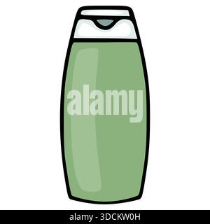 A clean, minimalist vector illustration of a green shampoo bottle with a white and grey dispenser cap, isolated on a white background, suitable for be Stock Vector