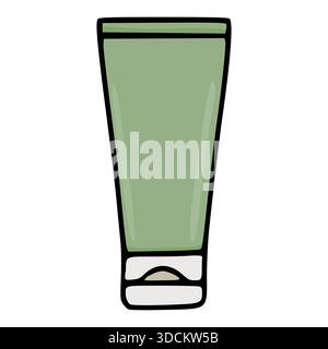 A simple, hand-drawn vector illustration of a green squeeze tube with a white cap, suitable for beauty or skincare product representation. Stock Vector