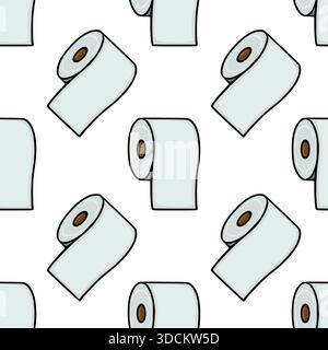 Seamless vector pattern of stylized toilet paper rolls with a light blue hue and brown centers, presented in a playful, repeating arrangement against Stock Vector