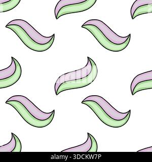 Seamless vector pattern featuring stylized two-tone toothpaste swirls in soft lavender and mint green colors arranged on a clean white background for Stock Vector