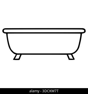 A simple, clean vector illustration of a freestanding bathtub with a curved rim and four legs, presented in a minimalist black outline on a white back Stock Vector