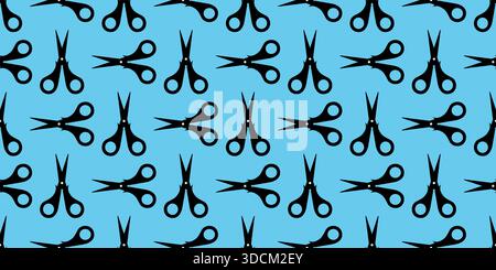 Seamless pattern black scissors on blue isolated background Stock Vector
