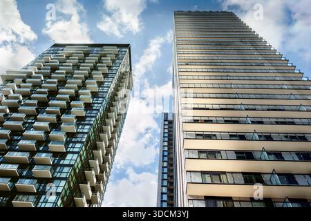 Low angle view of two modern High-rise residential buildings, Toronto, Ontario, Canada Stock Photo