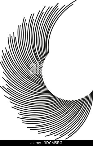 Irregular rays form a vortex inside a semi-circle, leaving a big empty circular space at the center. Stock Vector