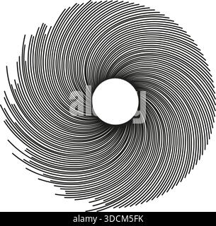 Irregular rays form a vortex inside a half-circle shape, with a circular empty space at the center. Stock Vector