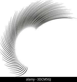 Irregular long rays with varying lengths form a swirling pattern in a semi-circular shape. Stock Vector