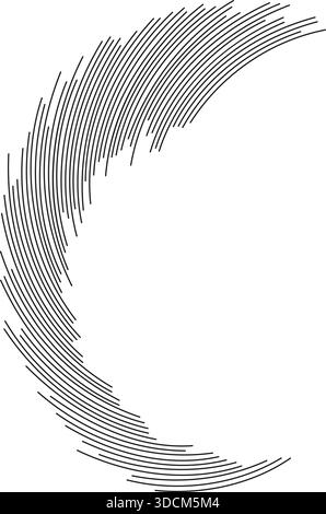 Irregular medium rays form a vortex inside and outside of a half-circle shape. Stock Vector