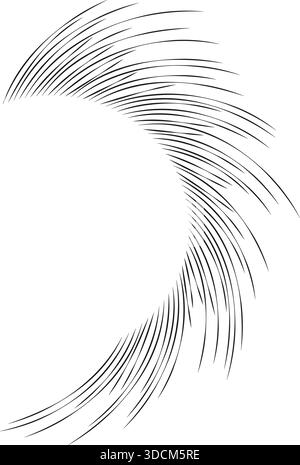 Irregular rays with varying thickness form a swirling shape in a semicircle, leaving a big center space. Stock Vector