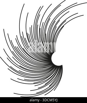 Big, irregular rays form a vortex inside a semi-circle, leaving a large empty circular space at the center. Stock Vector