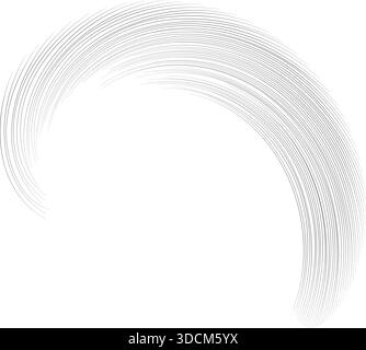 Irregular rays of varying thickness form a vortex inside a semicircle. Stock Vector