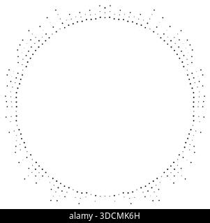 Circular texture of irregular dotted rays with varying thickness, large center space, and uneven rays. Stock Vector