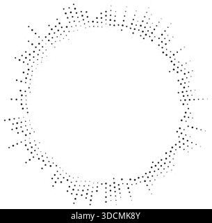 Circular texture with irregular dotted rays, large empty center space, and dotted rays extending from inside and outside. Stock Vector