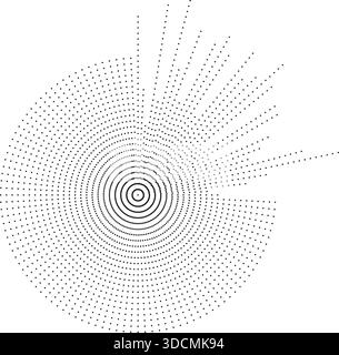 Circular texture with irregular dotted rays covering only one quarter of the circle. Stock Vector
