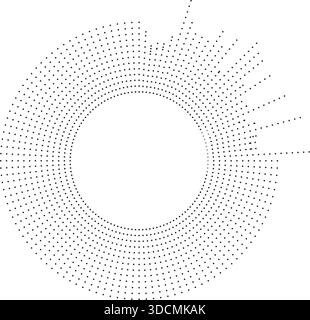 Circular texture featuring long dotted rays extending from one quarter of the circle in irregular fashion. Stock Vector