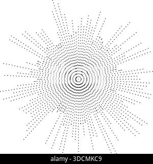 Circular texture with irregular dotted rays of significantly varying lengths radiating from the center. Stock Vector