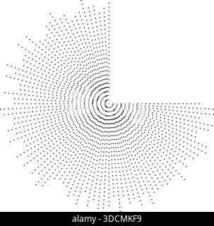 Circular texture of irregular dotted rays radiating outward, missing one quarter of the rays. Stock Vector