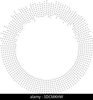 Circular texture featuring medium-length dotted rays across half of the circle in irregular spacing. Stock Vector