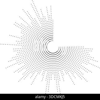 Circular texture of very long irregular dotted rays radiating outward, missing one quarter of the rays. Stock Vector