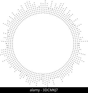 Circular texture formed by irregular dotted rays radiating from a large empty center, creating a rustic abstract pattern. Stock Vector