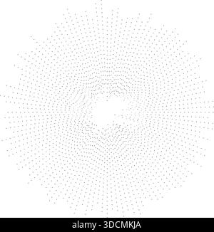 Circular texture featuring irregular dotted rays radiating inside and outside, with a small empty space in the center. Stock Vector