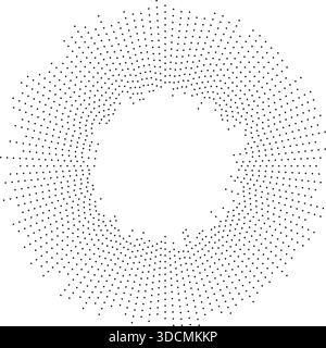Circular texture featuring irregular dotted rays, radiating inside and outside, leaving an empty center space. Stock Vector
