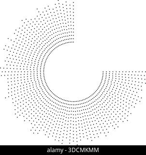 Circular texture with long irregular dotted rays radiating outward, missing one quarter. Stock Vector
