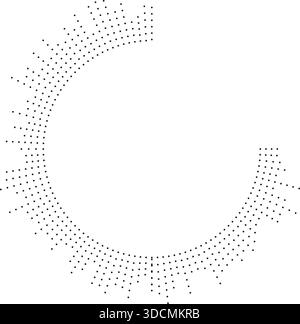 Circular texture with irregular dotted rays, radiating outward, missing one quarter of the circle. Stock Vector