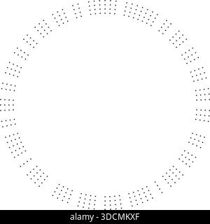 Circular design with short dotted rays extending from a central empty space, creating a compact grunge texture. Stock Vector