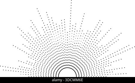 Irregular dotted rays form a large semi-circle with an empty circular center. Stock Vector