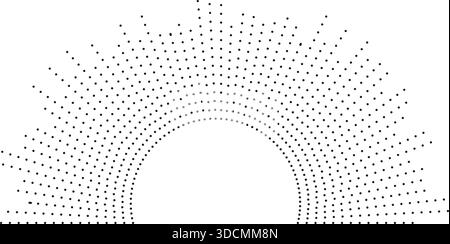 Irregular dotted rays form a radial pattern around a circular center. Stock Vector