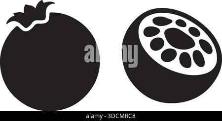 Pomegranate fruit whole and half silhouette icon simple black vector illustration Stock Vector