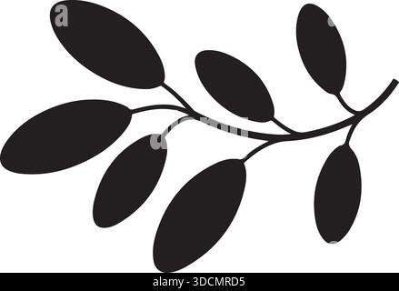 Olive Branch Silhouette Icon with Ripe Olives Black Mediterranean Food Design Stock Vector